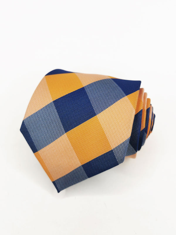 Corbata de cuadros azul marino y naranjas - DiversoMen