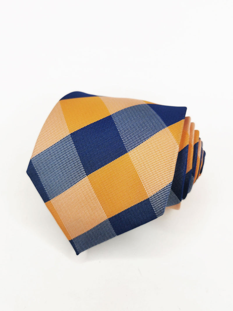 Corbata de cuadros azul marino y naranjas - DiversoMen