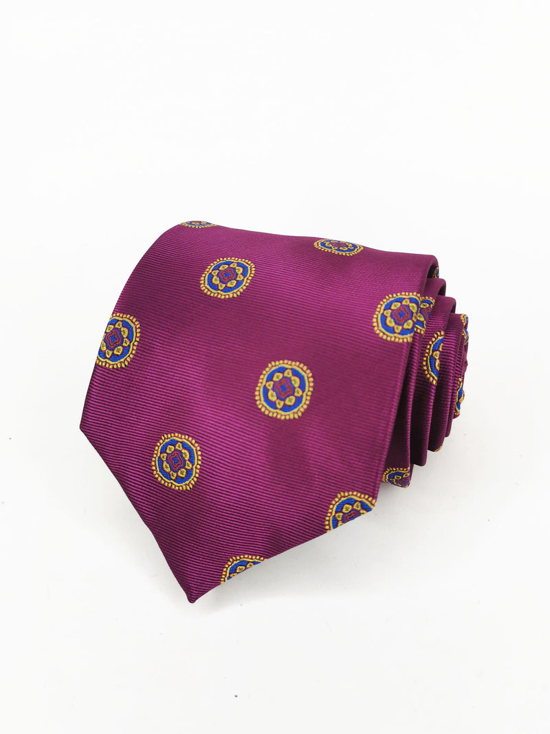 Corbata magenta con medallas amarillas y azules - DiversoMen