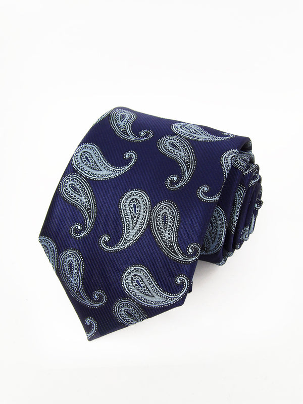 Corbata azul marino paisley grande celeste - DiversoMen
