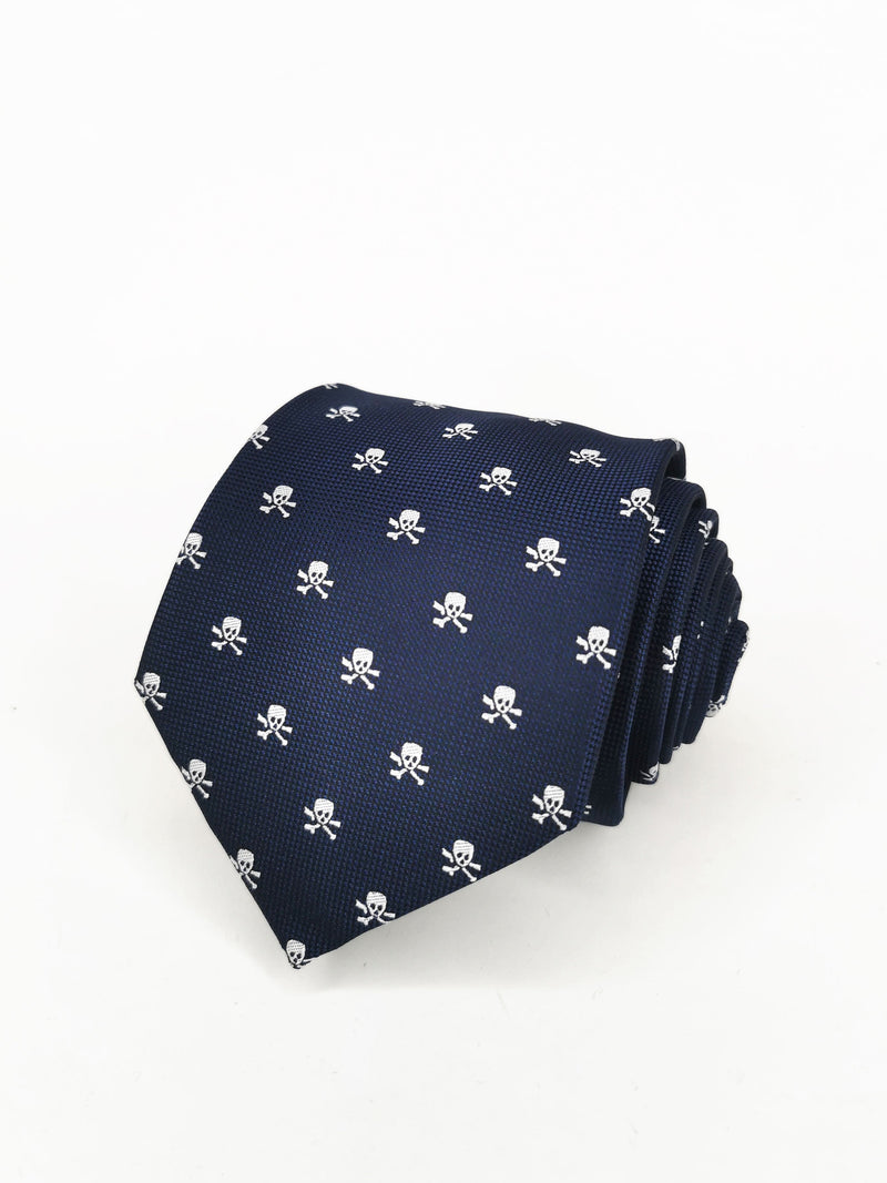 Corbata azul marino con calaveras piratas blancas - DiversoMen