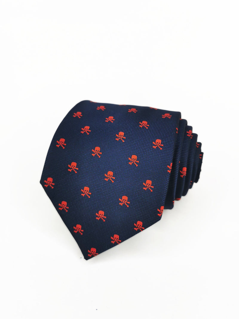 Corbata azul marino con calaveras piratas rojas - DiversoMen