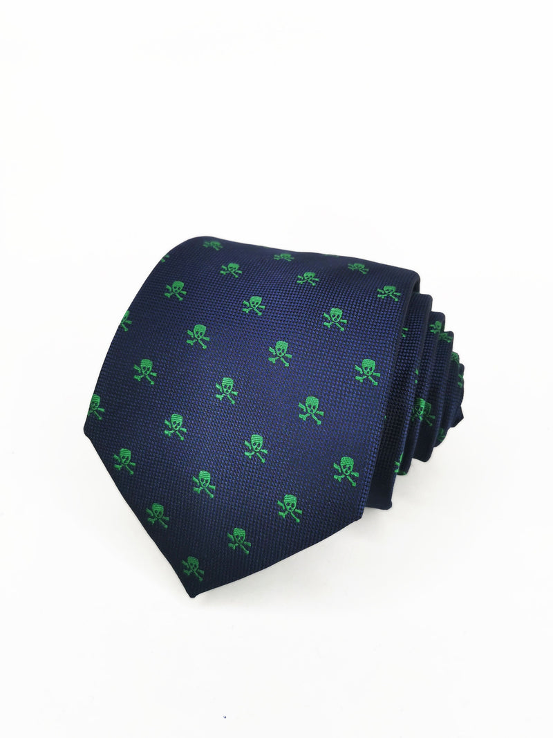 Corbata azul marino con calaveras piratas verdes - DiversoMen