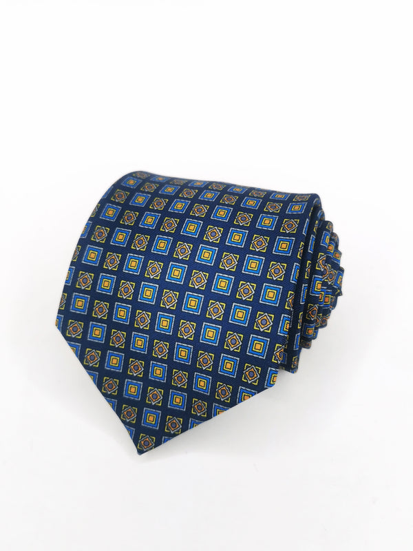 Corbata azul marino con mosaicos claros vintage