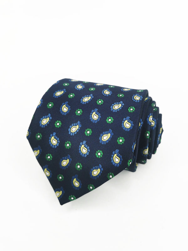 Corbata azul marino paisley azul y verde