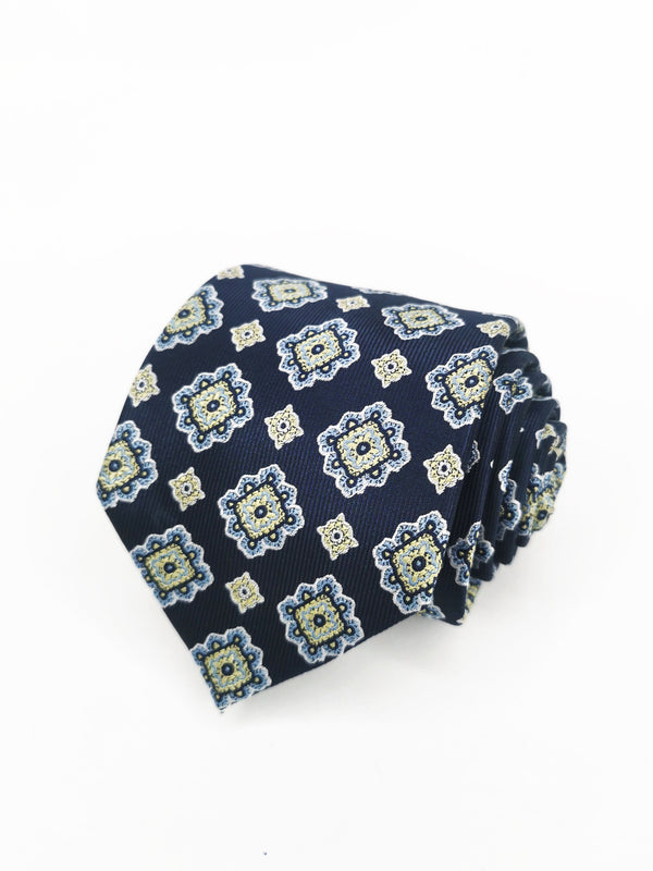 Corbata azul marino con rosetas crema - DiversoMen