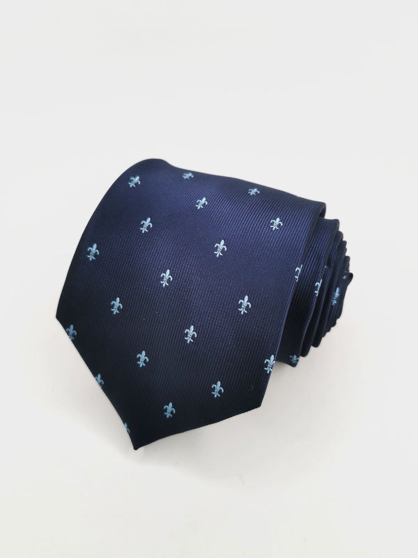 Cravate bleu marine à fleurs de lys bleu clair