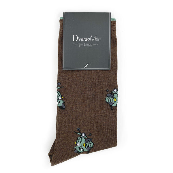 Chaussettes marron avec vespas vert aqua