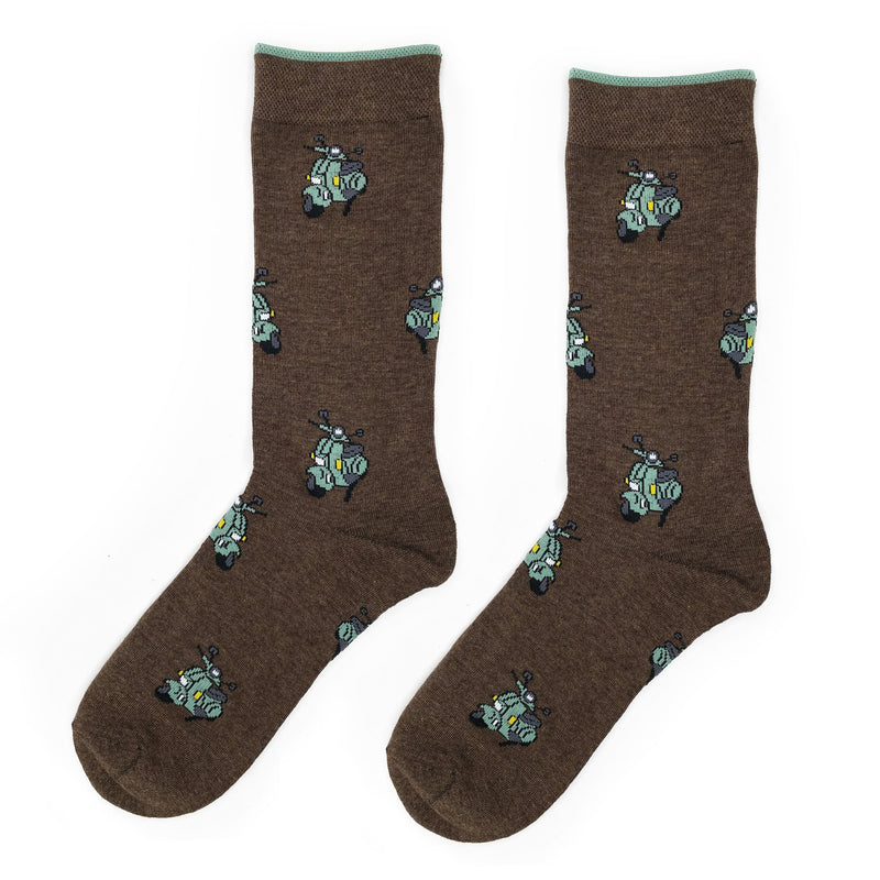 Chaussettes marron avec vespas vert aqua