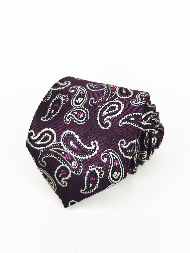 Corbata morada con cachemir plata