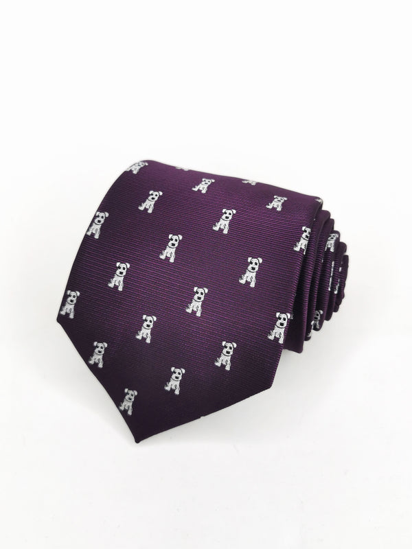 Corbata morada con perros blancos