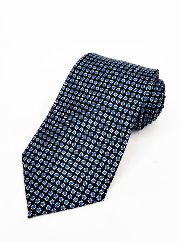 Corbata negra con pequeñas flores azules - DiversoMen