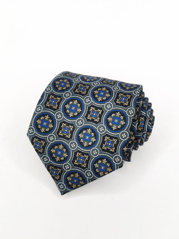 Corbata negra con rosetas gris, azul y crema