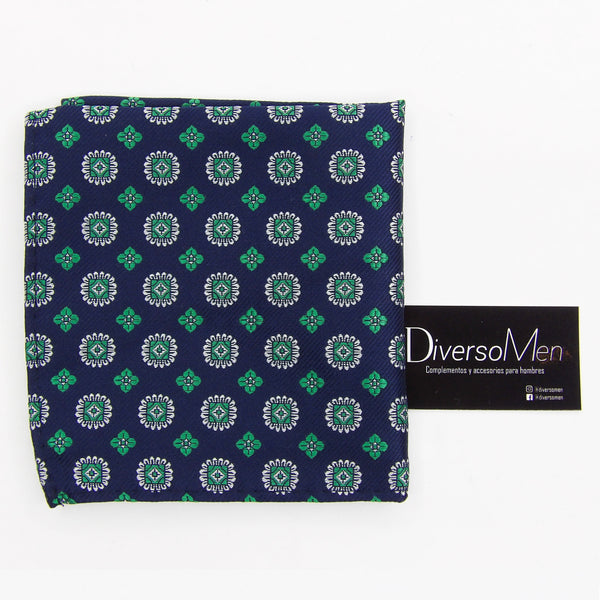 Pañuelo azul marino con medallones verdes - DiversoMen