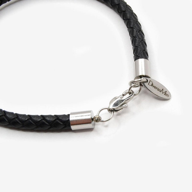 Pulsera negra de cuero trenzado - DiversoMen