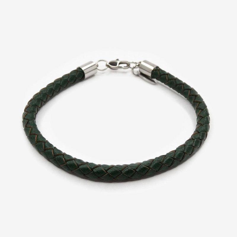 Pulsera verde de cuero trenzado - DiversoMen