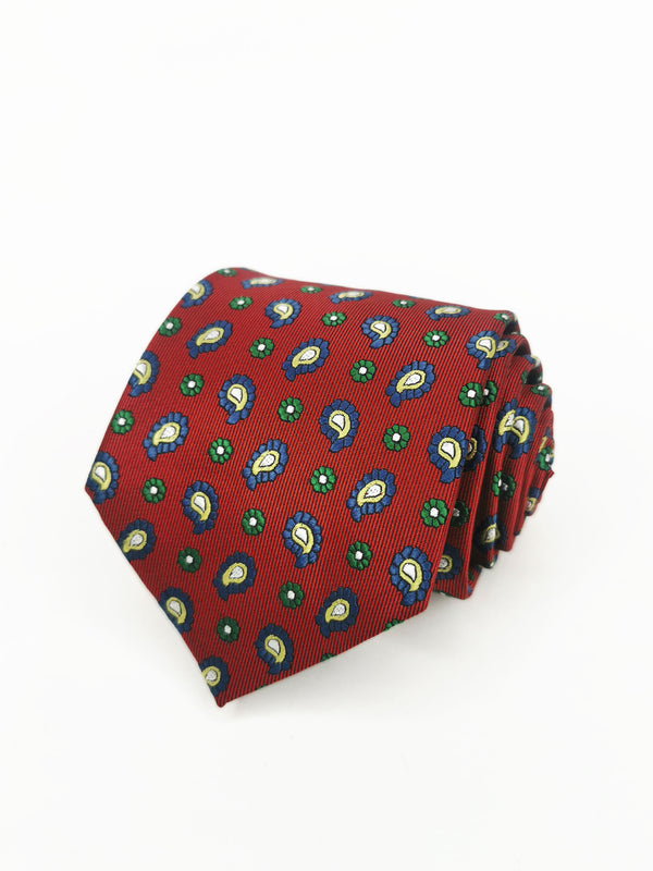 Corbata rojo oscuro paisley azul y verde