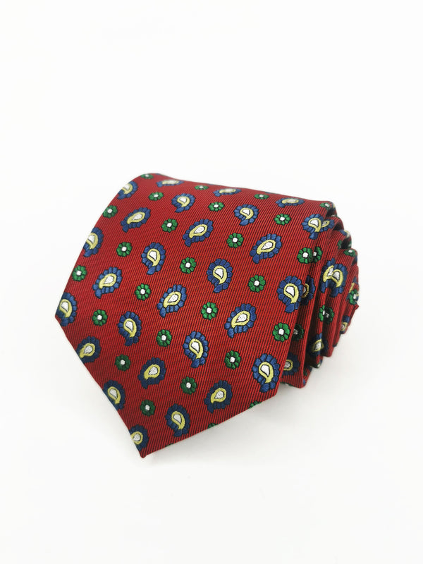 Corbata rojo oscuro paisley azul y verde - DiversoMen