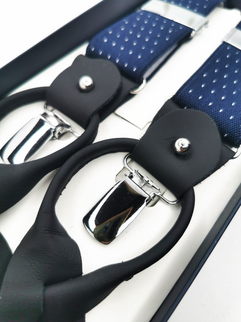 Tirantes premium azul marino lunares clips y botón - DiversoMen