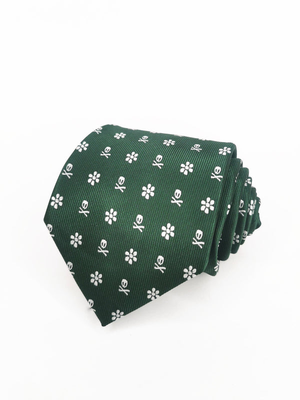 Corbata verde calaveras piratas y flores blancas - DiversoMen