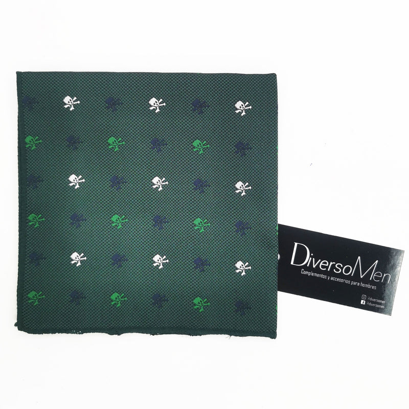 Pañuelo verde oscuro con calaveras piratas azul y blanco - DiversoMen