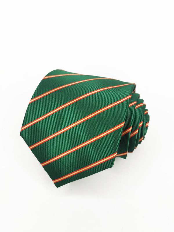 Corbata verde con rayas roja y amarilla finas - DiversoMen