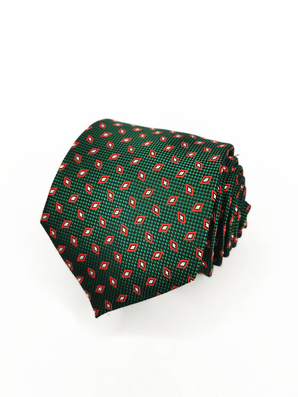 Corbata verde con rombos rojos