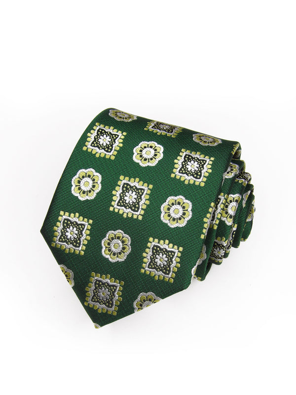 Corbata verde medallones y rosetas cremas - DiversoMen